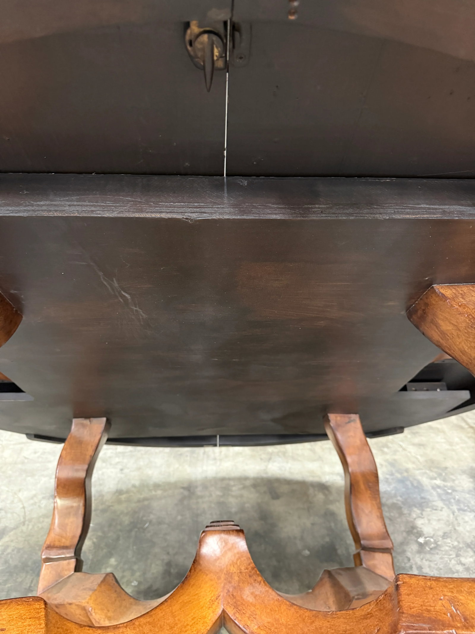Custom Early Spanish Style Walnut Dining Table – Round to Oval With Leaves, Carved Stretcher - 10