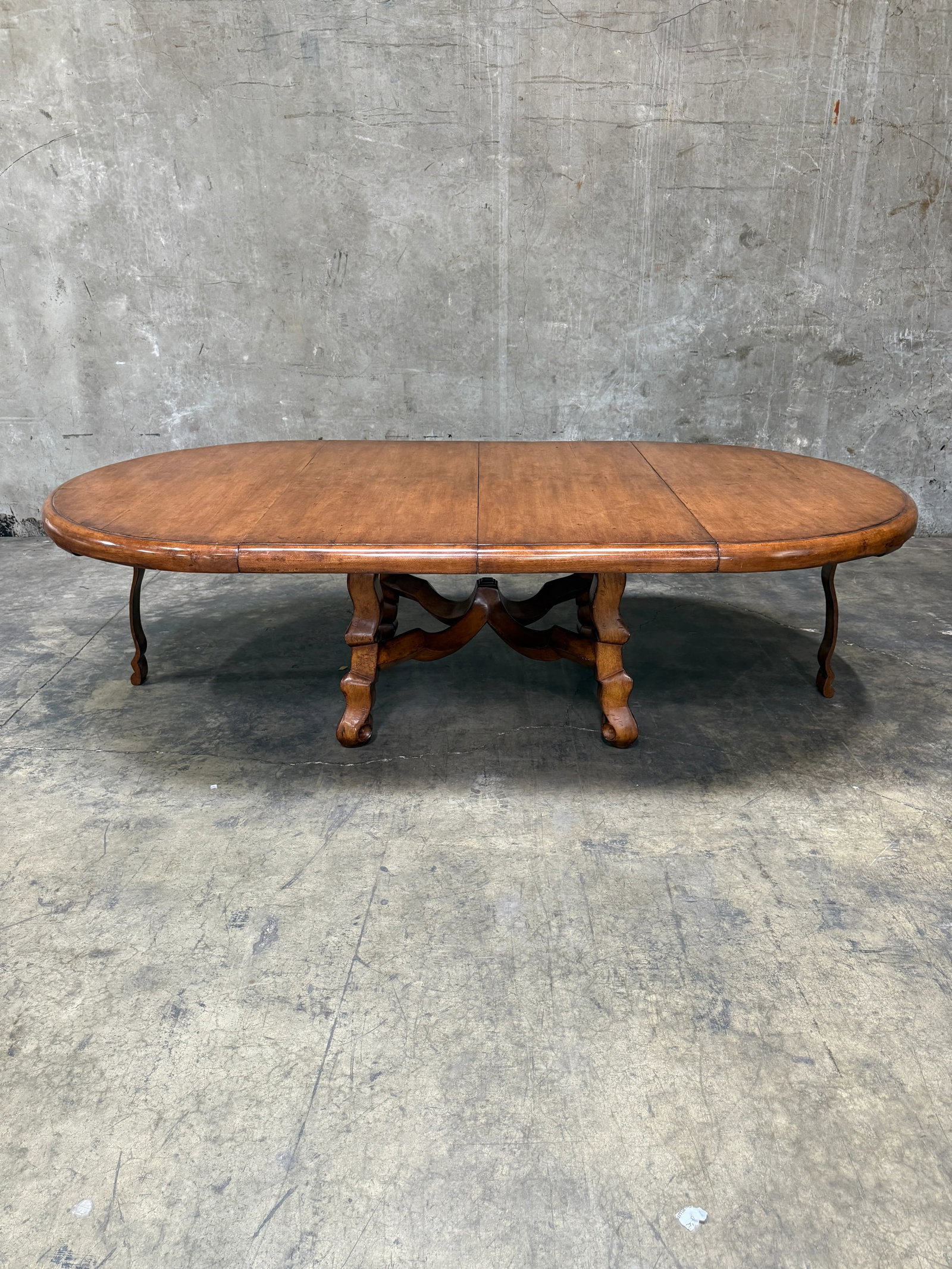 Custom Early Spanish Style Walnut Dining Table – Round to Oval With Leaves, Carved Stretcher - 2