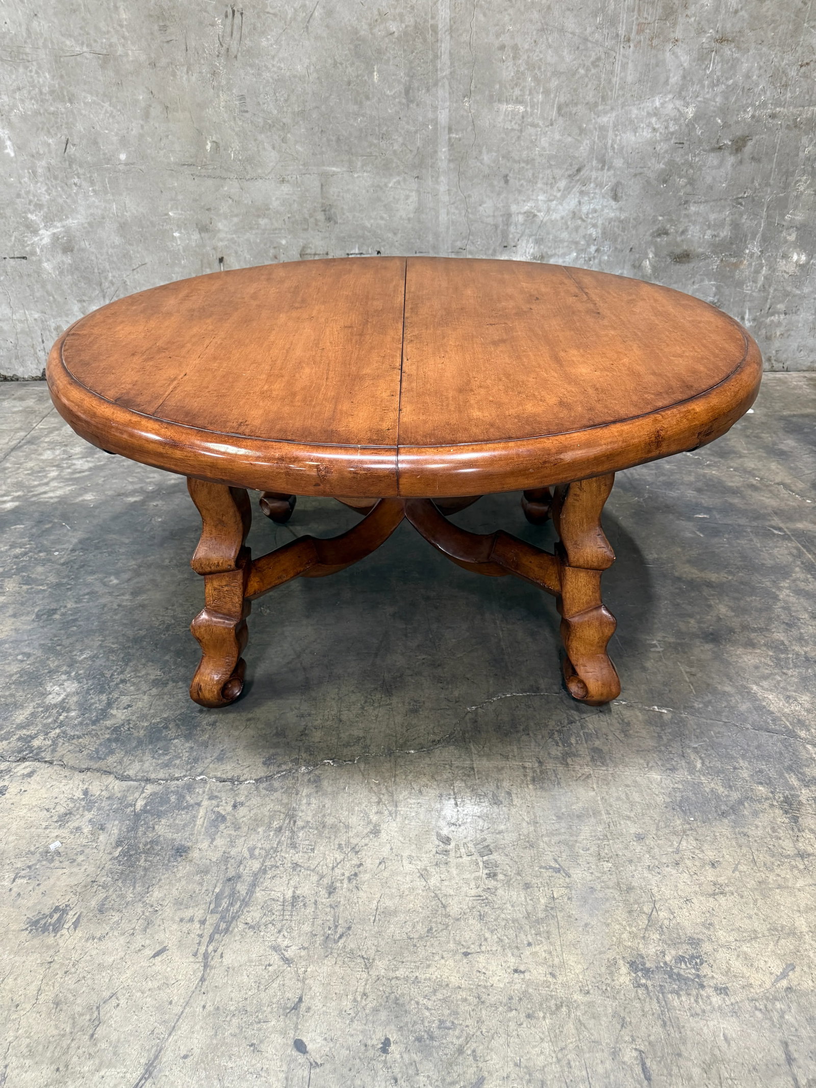 Custom Early Spanish Style Walnut Dining Table – Round to Oval With Leaves, Carved Stretcher - 6