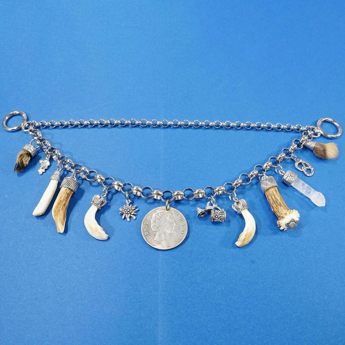 Vintage Bavarian Traditional Costume Jewelry Charivari With Hunting Pendants - 2