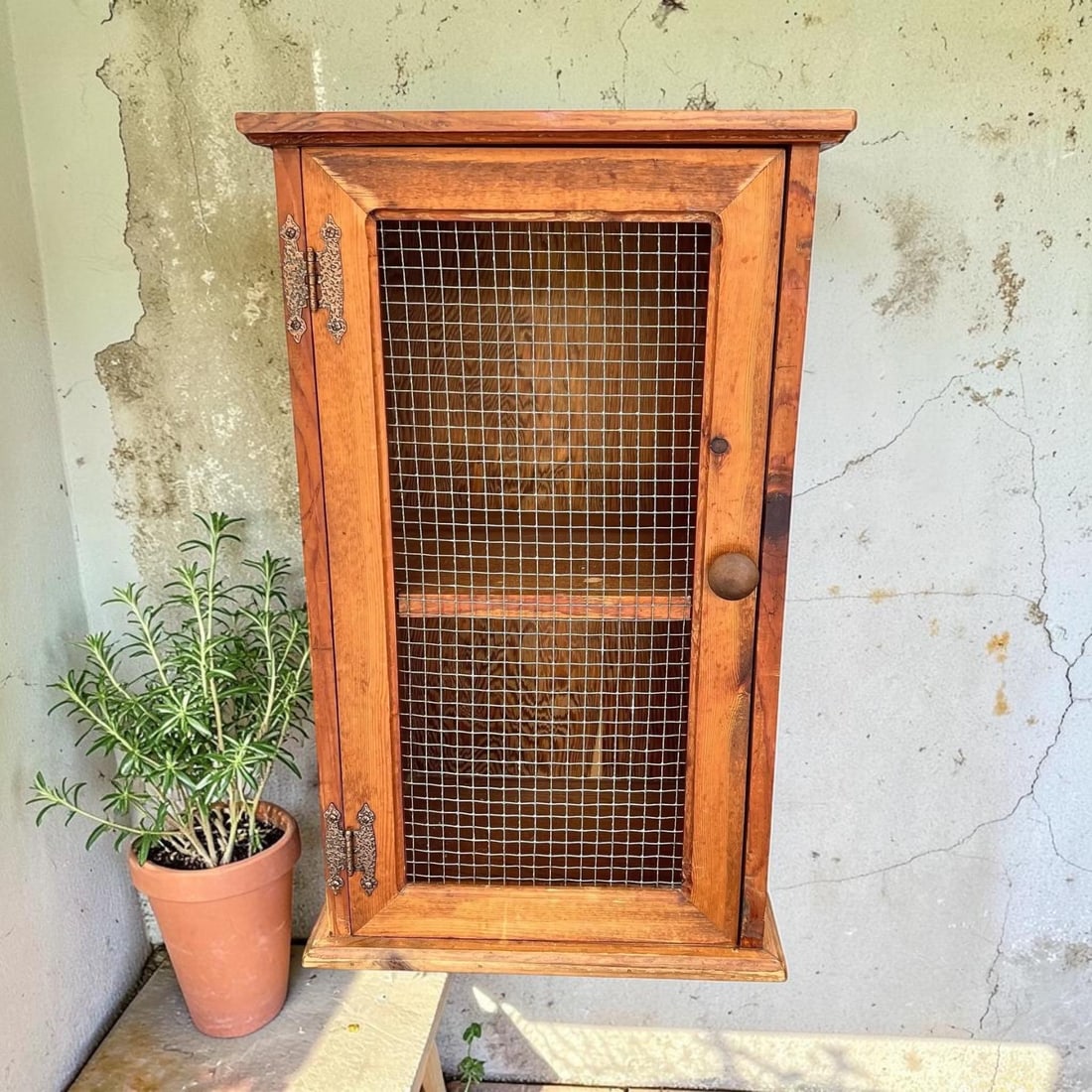 Mid Century Natural Wood Knotty Pine Cabinet, Wire Door Panel, Farmhouse, Cabin, Lodge, Rustic, Folk - 2