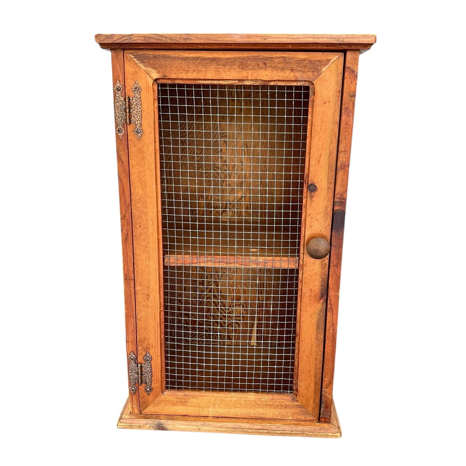 Mid Century Natural Wood Knotty Pine Cabinet, Wire Door Panel, Farmhouse, Cabin, Lodge, Rustic, Folk - 3