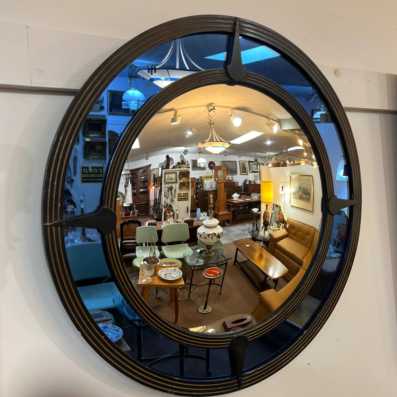 Art Deco Round Convex Cobalt Blue Glass Mirror - 3