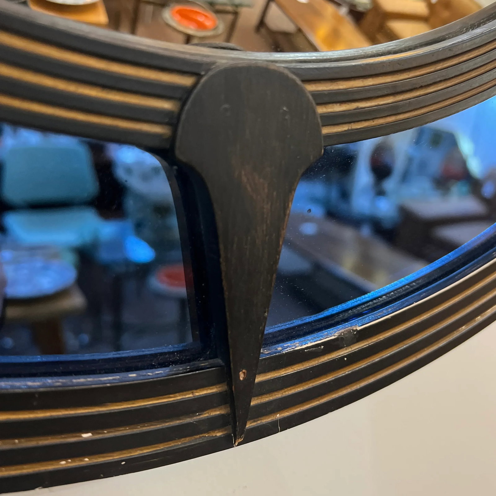 Art Deco Round Convex Cobalt Blue Glass Mirror - 5