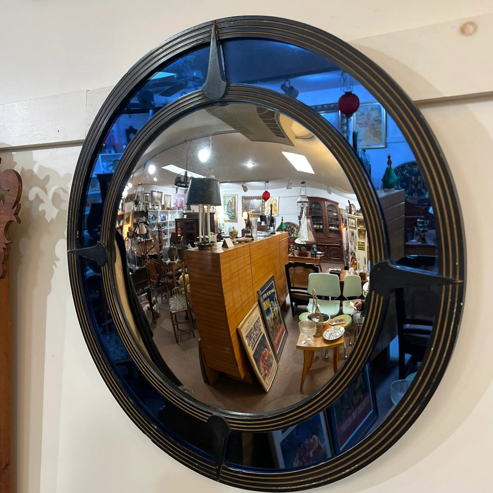 Art Deco Round Convex Cobalt Blue Glass Mirror - 8