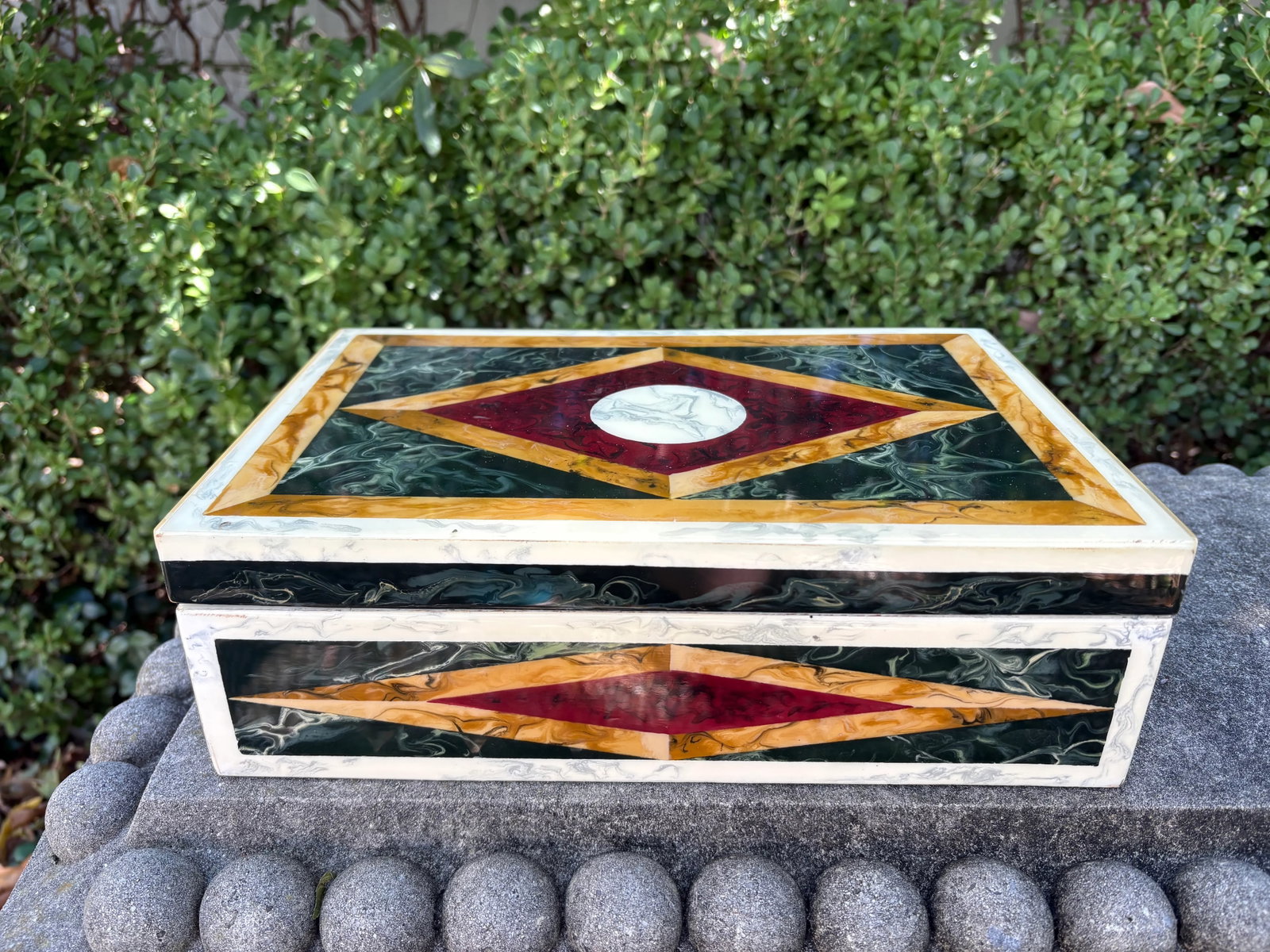 1980s Italian Faux Marble Lacquered Box - 4