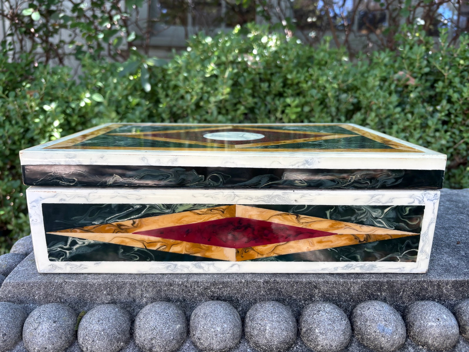 1980s Italian Faux Marble Lacquered Box - 5