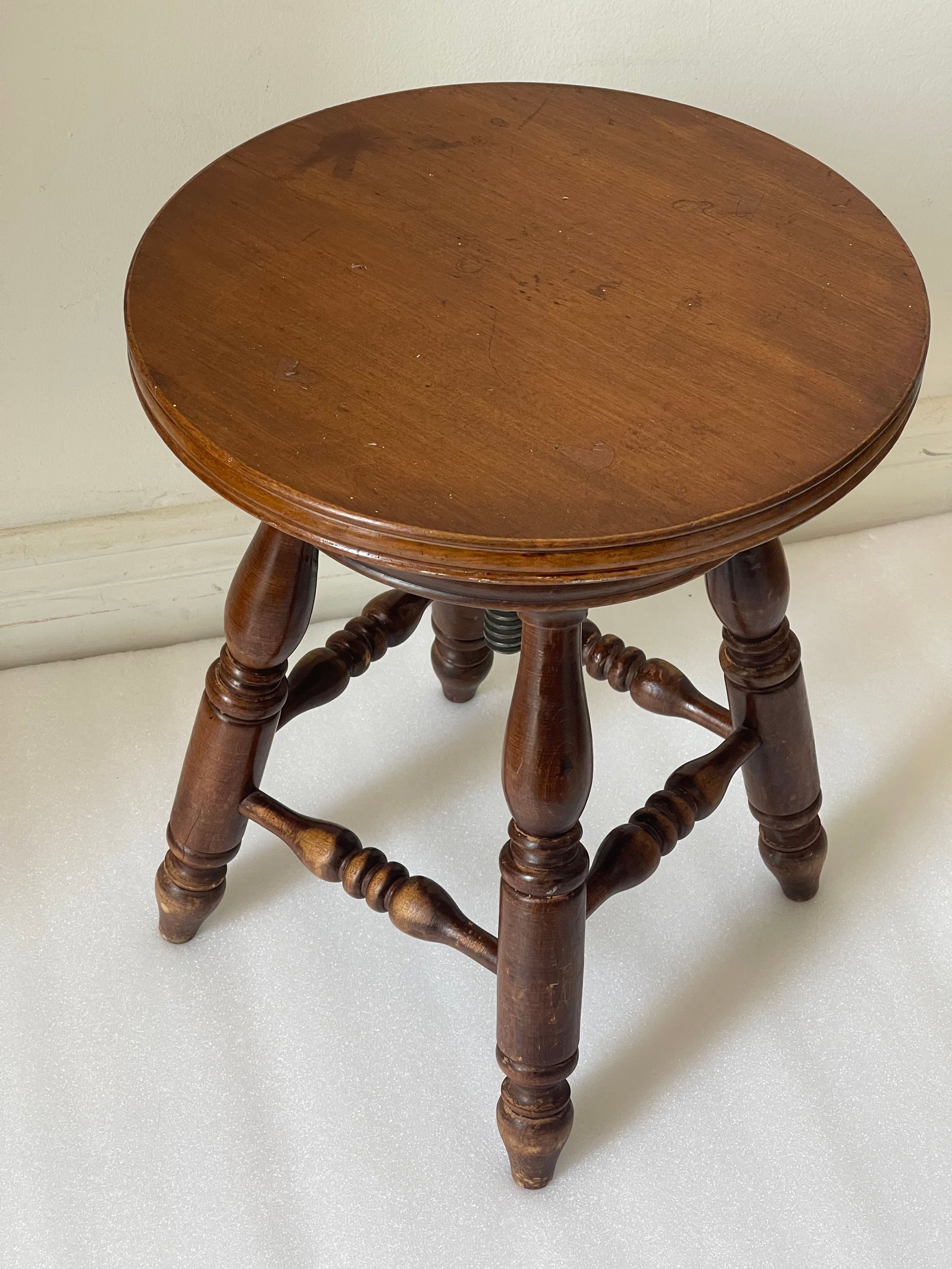 Reduced-Mid 20th Century Folk Art Round Table/Piano Stool - 2