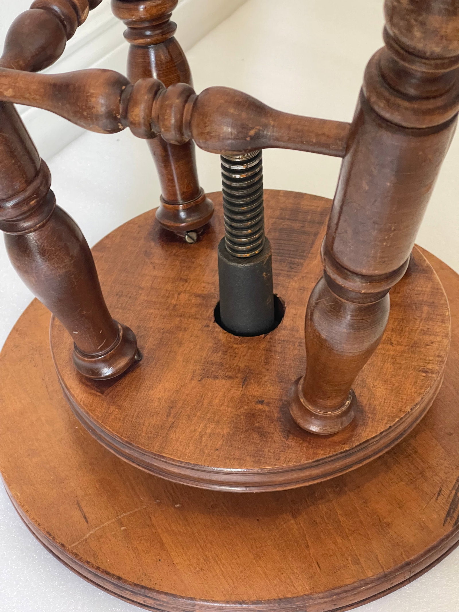 Reduced-Mid 20th Century Folk Art Round Table/Piano Stool - 3