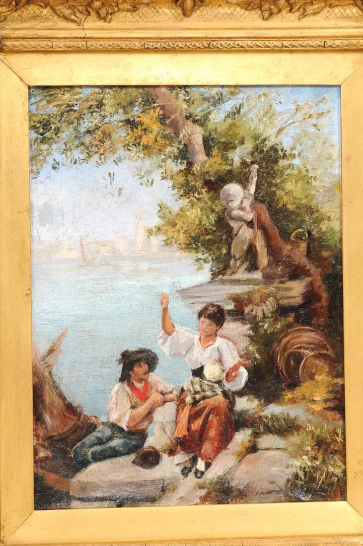 French 19th Century Continental School Painting Depicting Venetian Lagoon Scene - 10