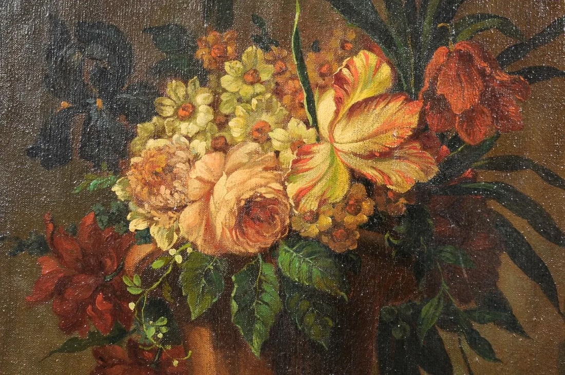 18th Century French Floral Still Life Oil Painting, Framed - 11