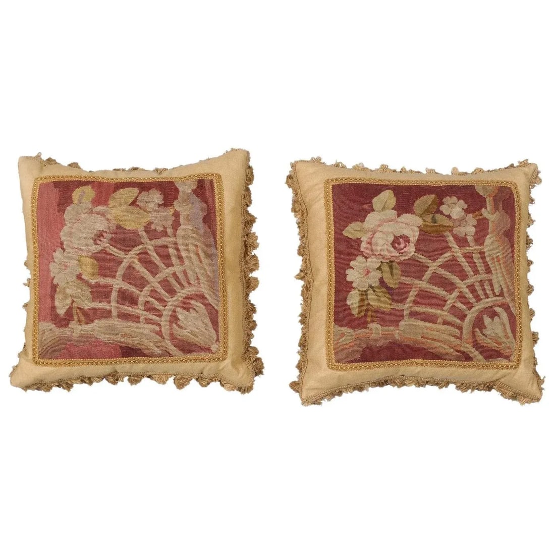 French 19th Century Aubusson Tapestry Pillows with Floral Decor - a Pair - 11