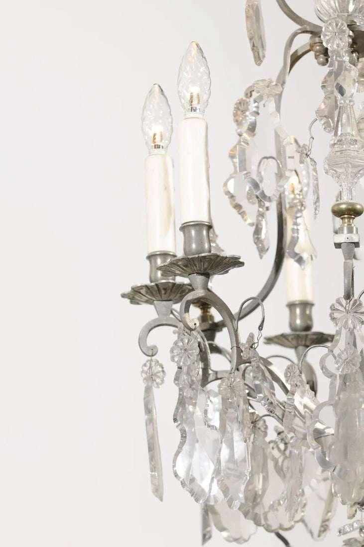 19th Century French Six-Light Crystal Chandelier with Silvered Iron Armature - 6
