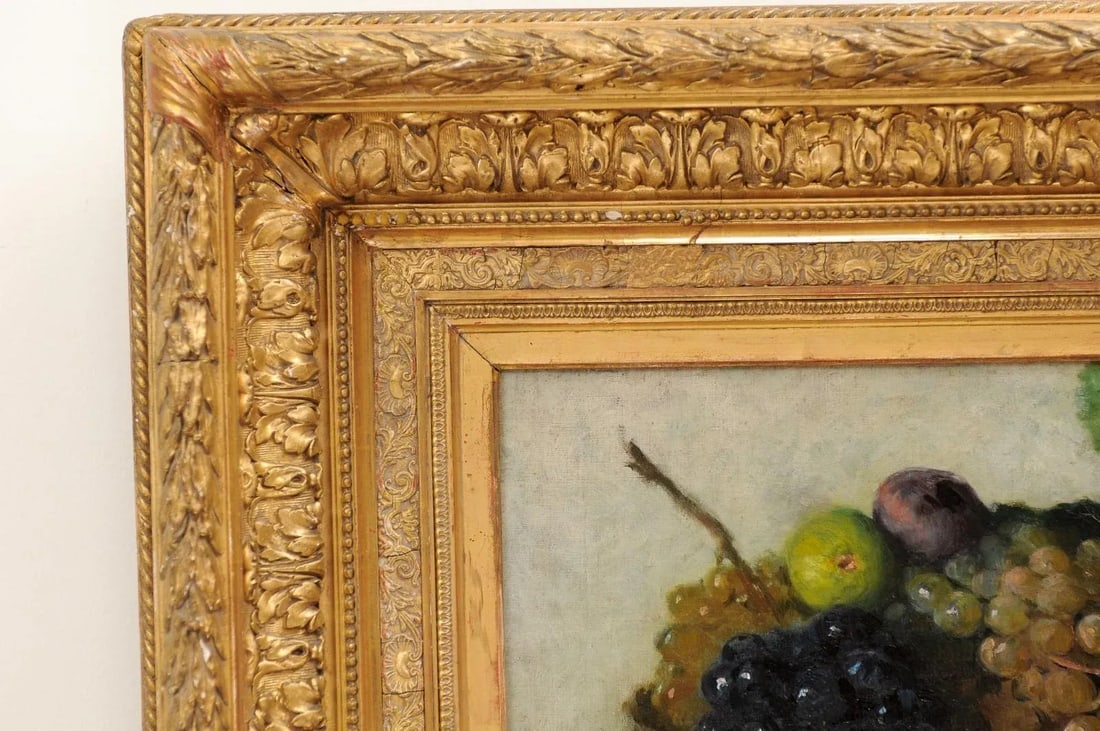 Late 19th Century French Still Life of Grapes and Figs Oil Painting, Framed - 11