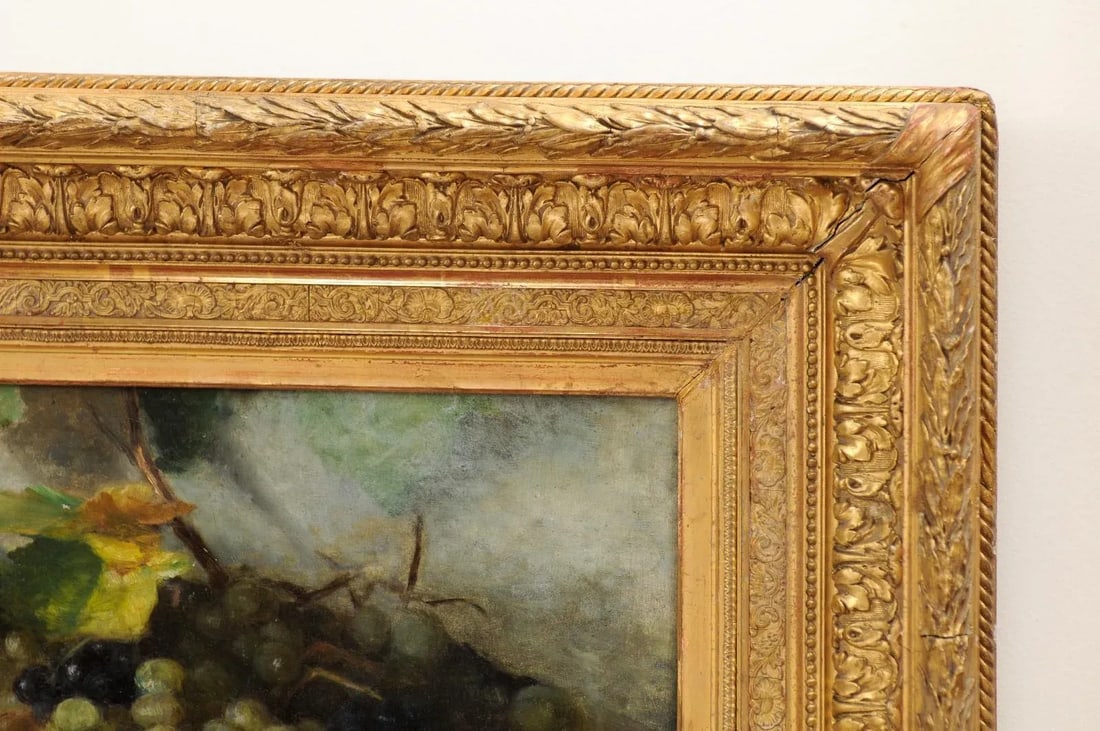 Late 19th Century French Still Life of Grapes and Figs Oil Painting, Framed - 12