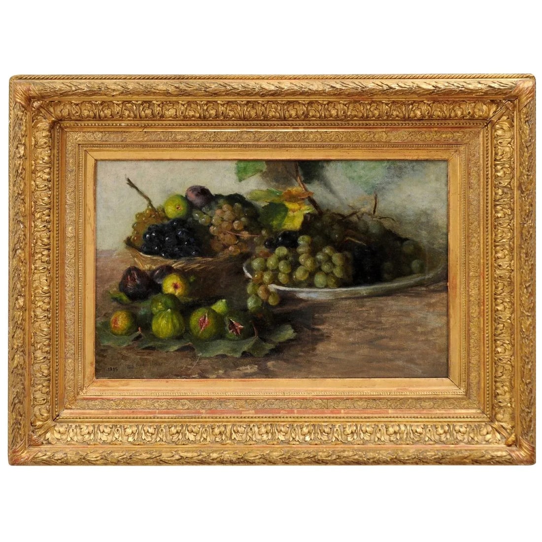Late 19th Century French Still Life of Grapes and Figs Oil Painting, Framed - 13
