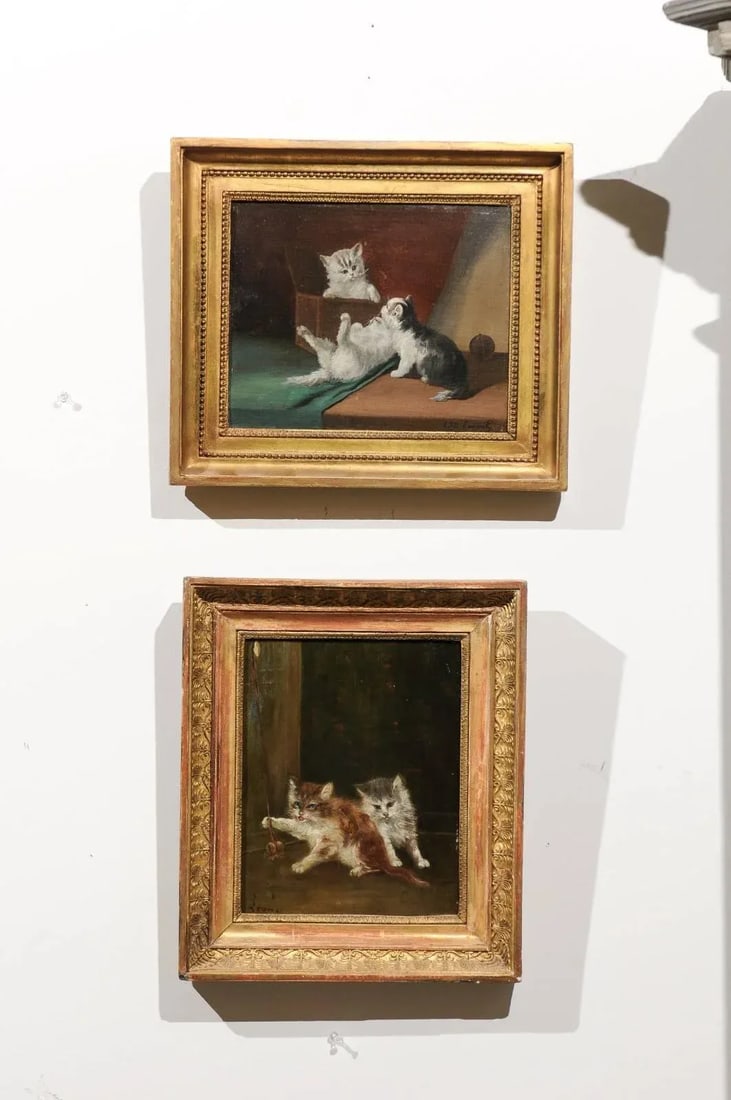 Late 19th Century Victorian Style Oil Painting of Kittens, Framed - 2