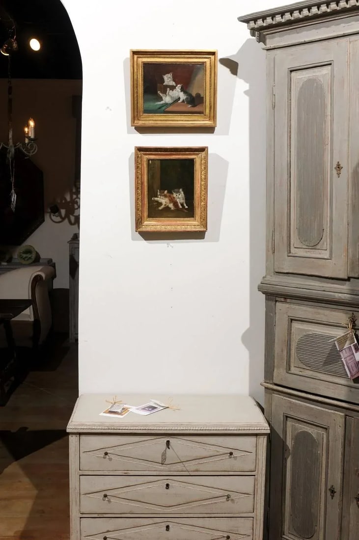 Late 19th Century Victorian Style Oil Painting of Kittens, Framed - 3