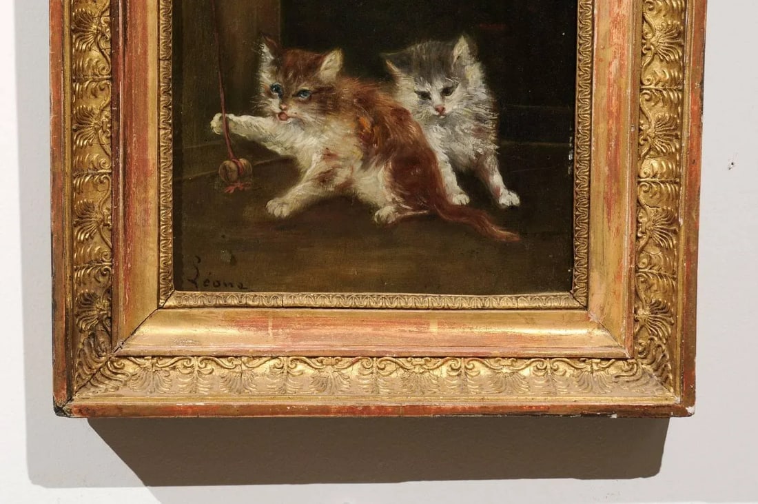 Late 19th Century Victorian Style Oil Painting of Kittens, Framed - 5