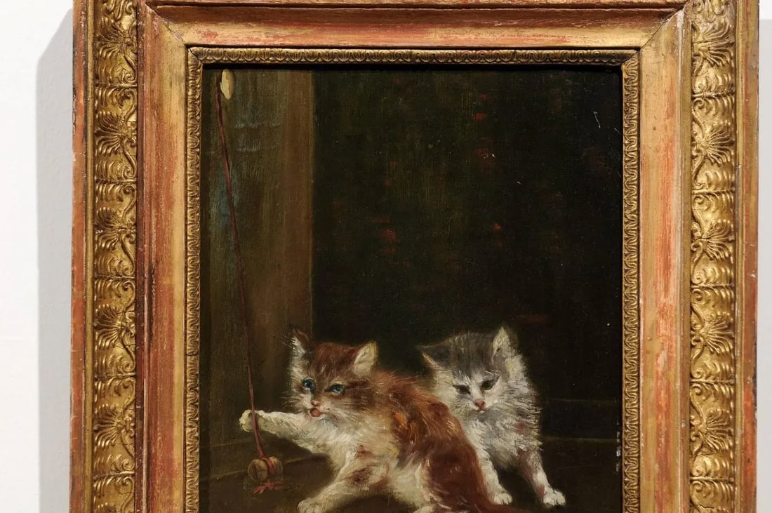 Late 19th Century Victorian Style Oil Painting of Kittens, Framed - 6