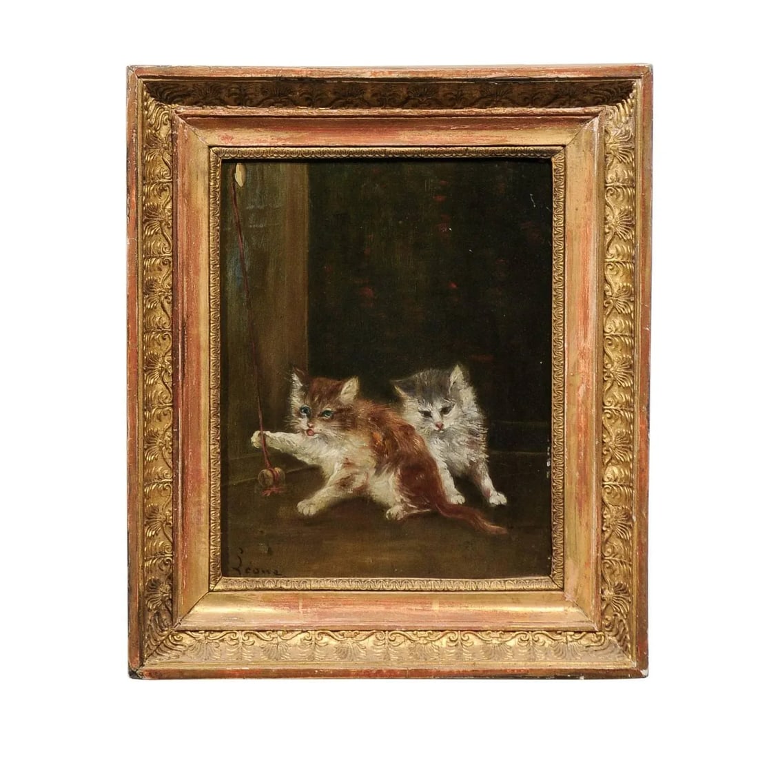 Late 19th Century Victorian Style Oil Painting of Kittens, Framed - 9