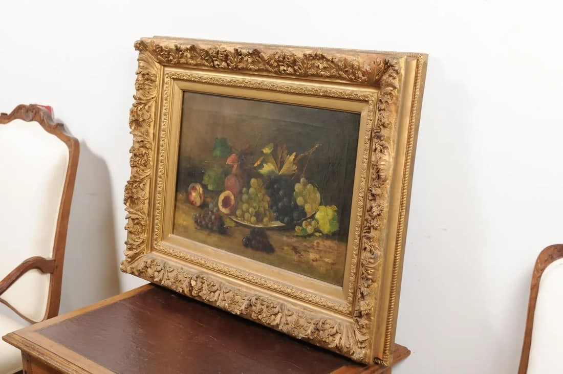Mid 19th Century French Fruit Still Life Oil Painting, Framed - 10