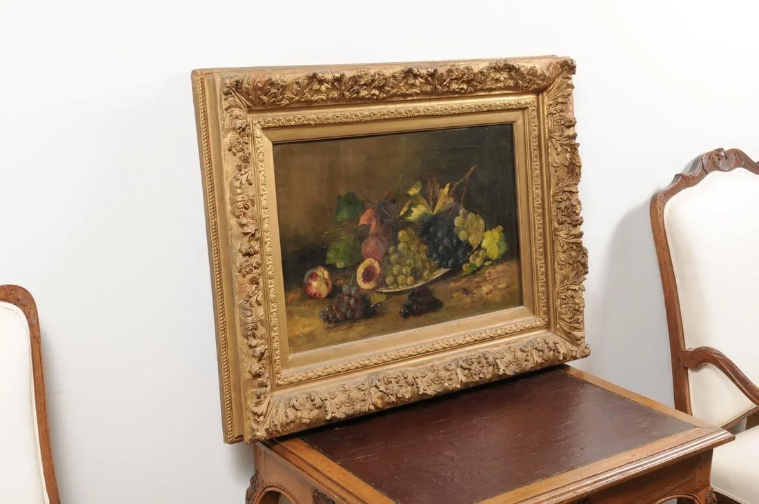 Mid 19th Century French Fruit Still Life Oil Painting, Framed - 11