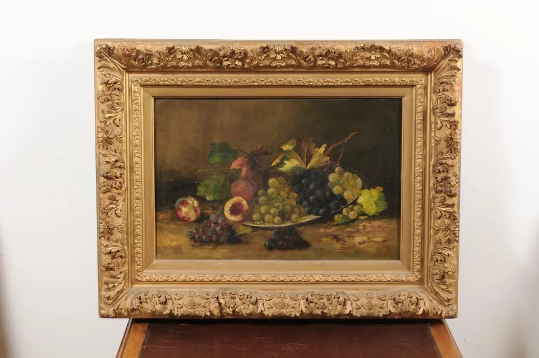 Mid 19th Century French Fruit Still Life Oil Painting, Framed - 2