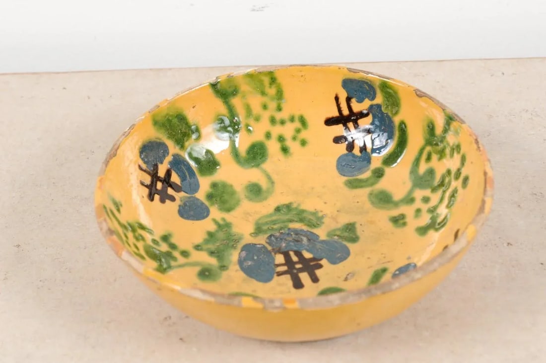 French 19th Century Jasper Pottery Bowl with Blue, Green & Crosshatch Accents - 10