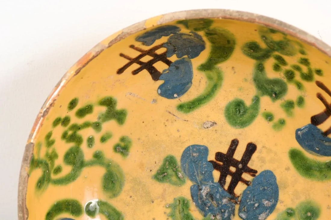French 19th Century Jasper Pottery Bowl with Blue, Green & Crosshatch Accents - 5