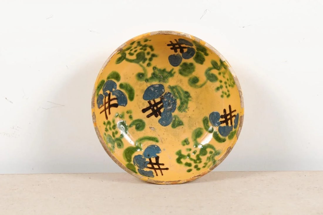 French 19th Century Jasper Pottery Bowl with Blue, Green & Crosshatch Accents - 6