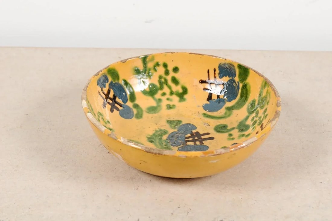 French 19th Century Jasper Pottery Bowl with Blue, Green & Crosshatch Accents - 8