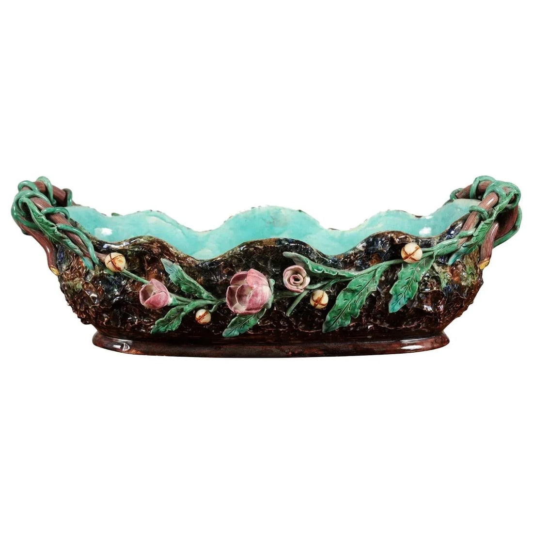 French 1850s Barbotine Majolica Jardinière by Thomas Sargent with Floral Décor - 12