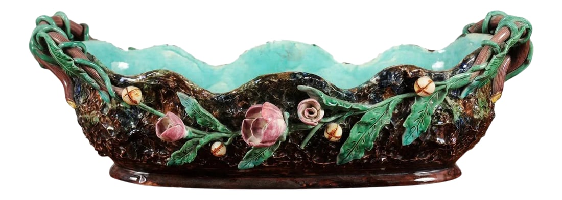 French 1850s Barbotine Majolica Jardinière by Thomas Sargent with Floral Décor (1 of 12)