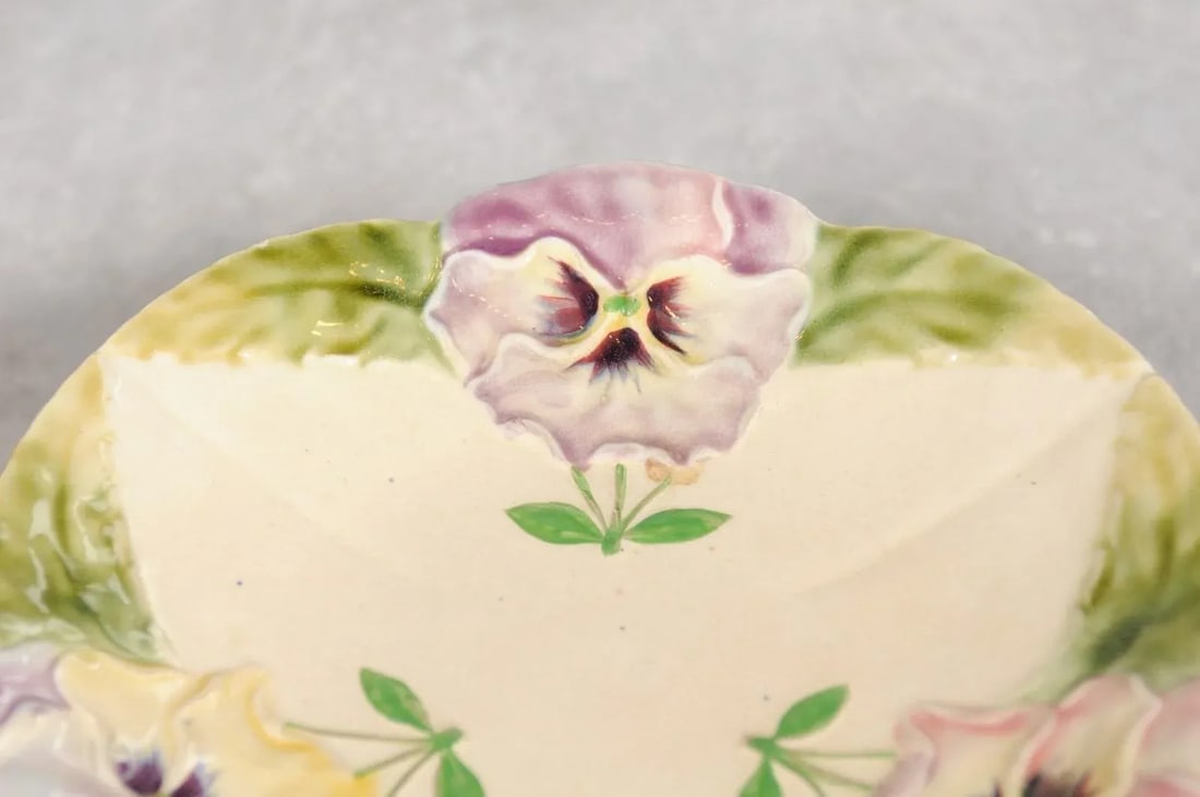 19th Century French Majolica Pansies & Scalloped Edge Compote - 10