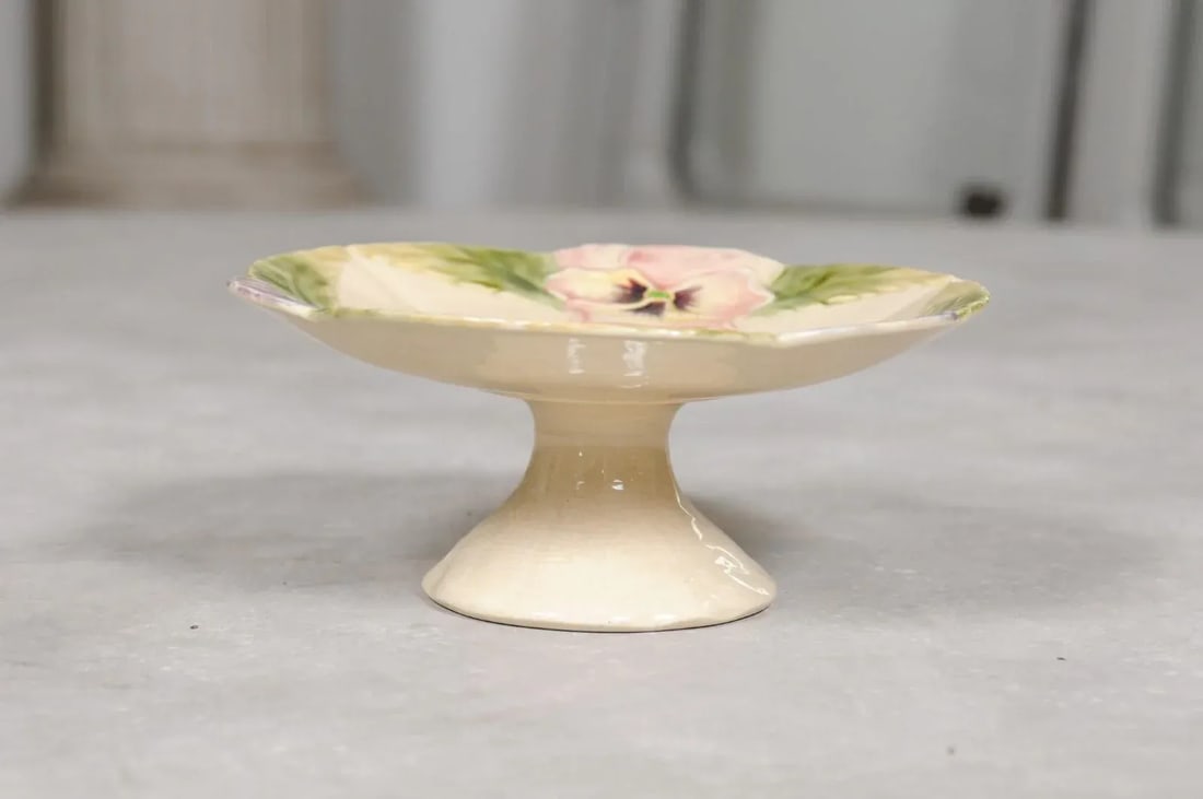19th Century French Majolica Pansies & Scalloped Edge Compote - 11
