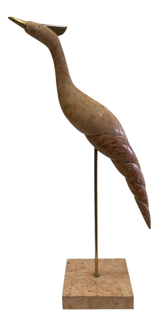 Tessellated Stone & Brass Bird Sculpture: A gorgeous bird sculpture made of tessellated stone and brass designed by Robert Marcius for Casa Bique. Condition: Alterations: Original Condition Unaltered Imperfections: Some Imperfections