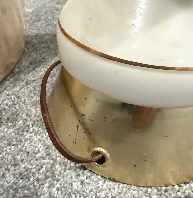 Vintage West Germany MCM Table Lamps - Pair With Shades - White Satin Glass Gold Floral - 10