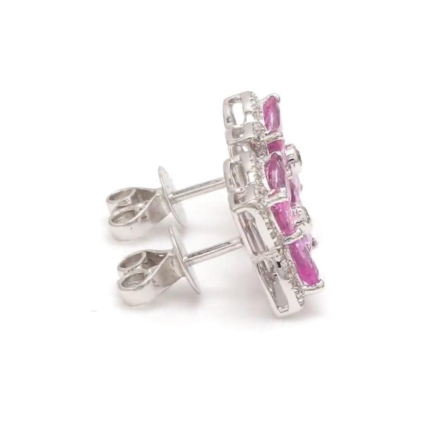 3.16 cts Natural pink sapphire & 0.39 cts diamond earrings in 18k gold - 10