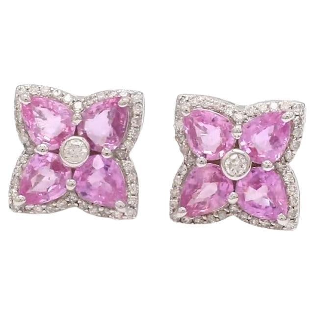 3.16 cts Natural pink sapphire & 0.39 cts diamond earrings in 18k gold - 5