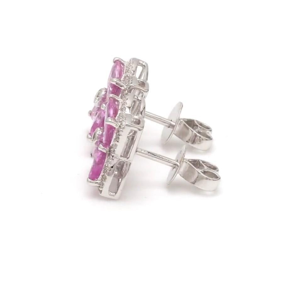 3.16 cts Natural pink sapphire & 0.39 cts diamond earrings in 18k gold - 8