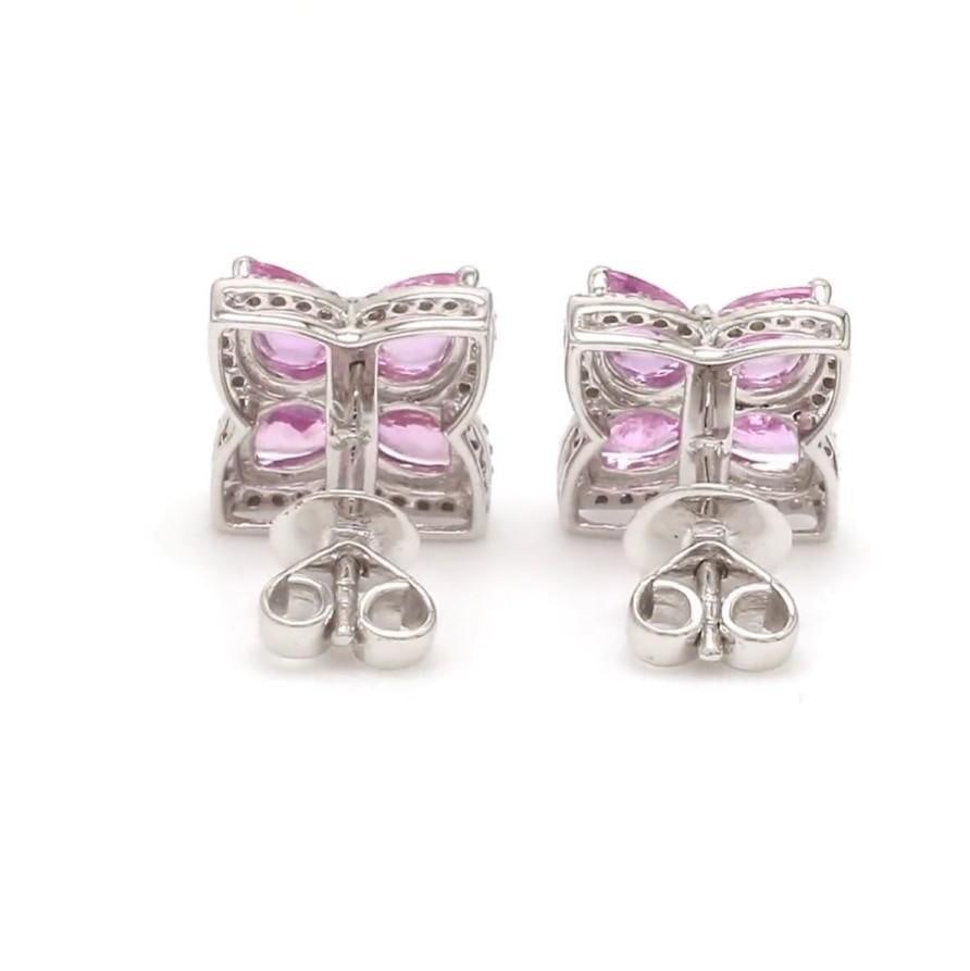 3.16 cts Natural pink sapphire & 0.39 cts diamond earrings in 18k gold - 9