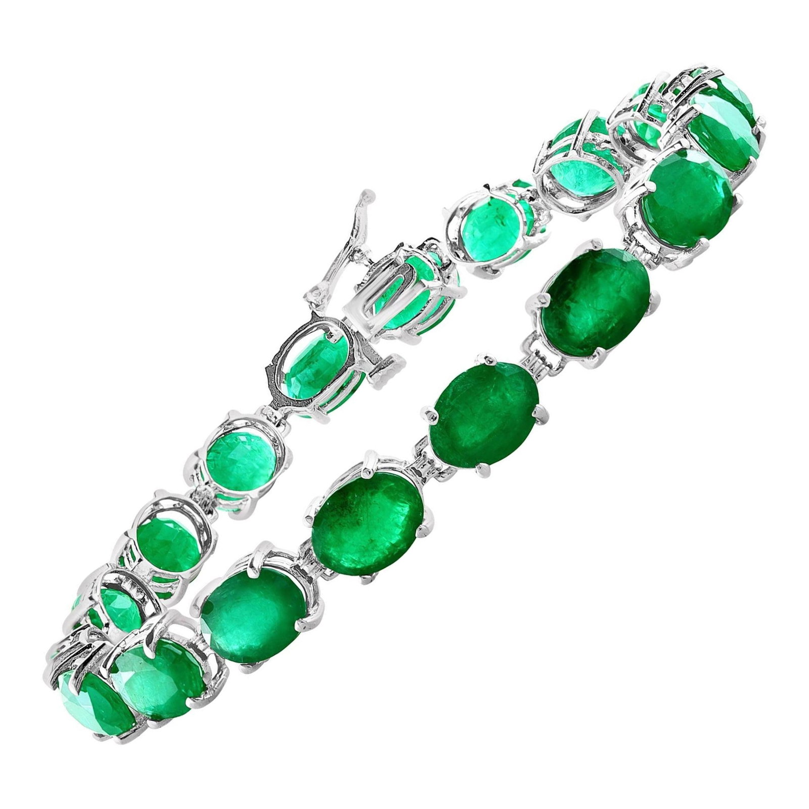 23 Carat Natural Emerald Cocktail Tennis Bracelet 14 Karat White Gold - 15