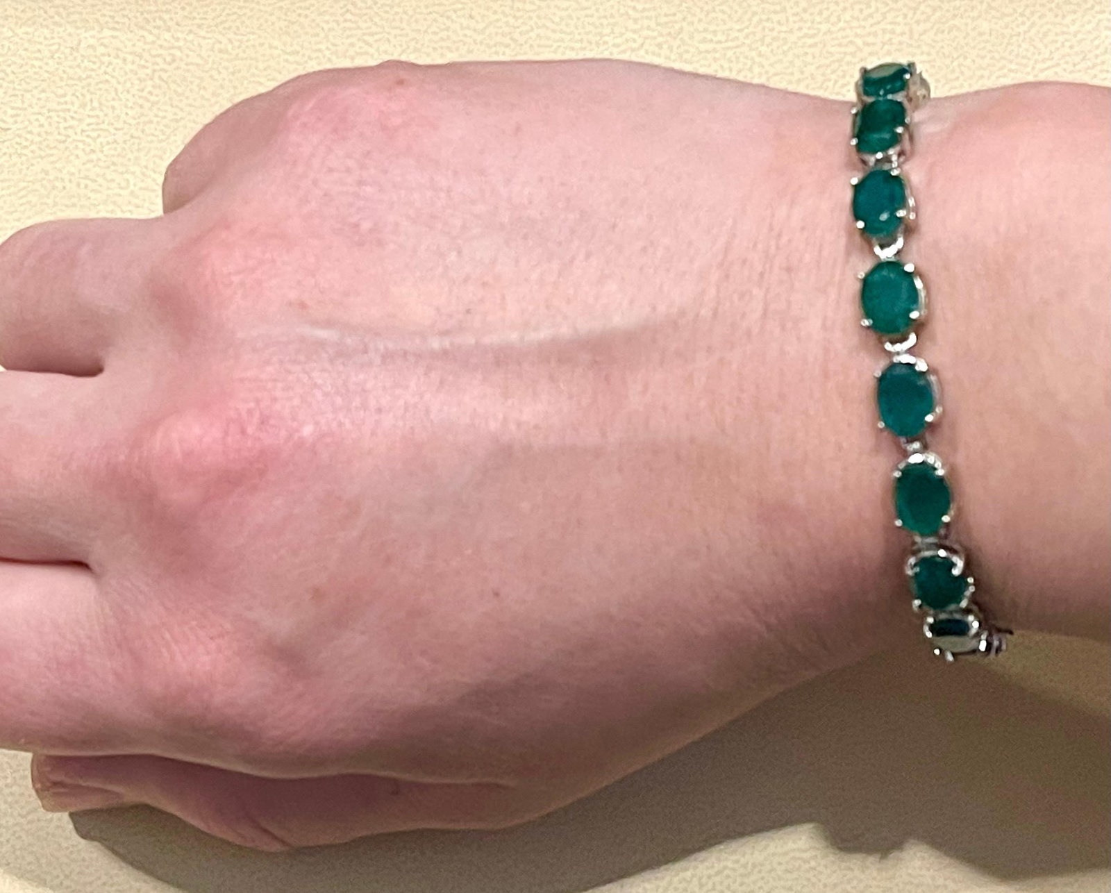 23 Carat Natural Emerald Cocktail Tennis Bracelet 14 Karat White Gold - 6