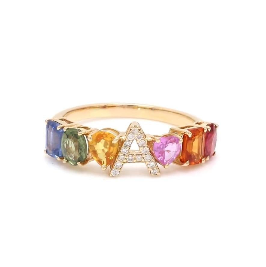 Natural 2.66 cts Rainbow sapphire ring in 14k gold - 17