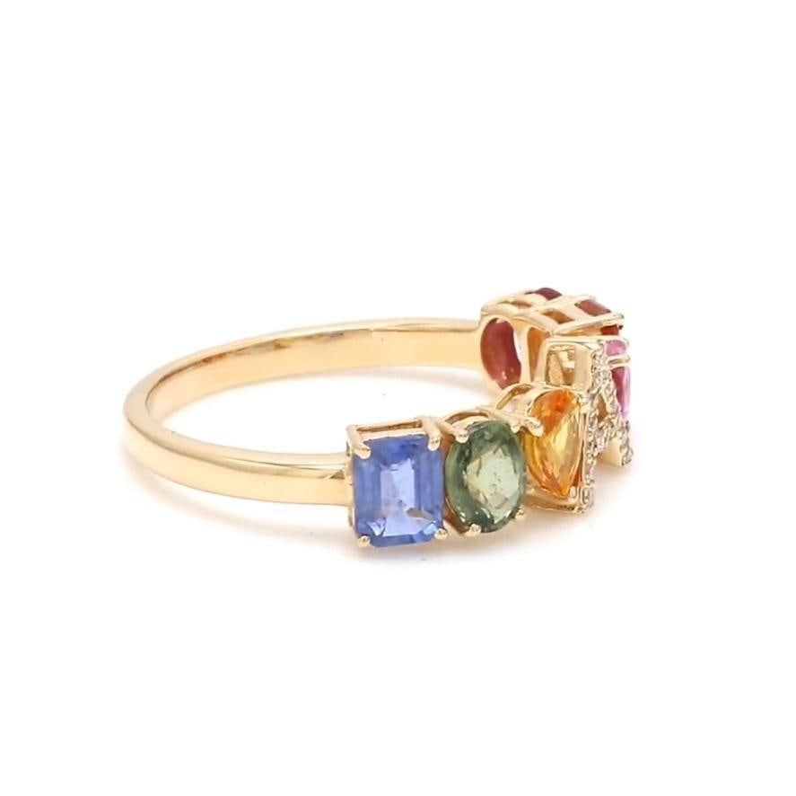 Natural 2.66 cts Rainbow sapphire ring in 14k gold - 8