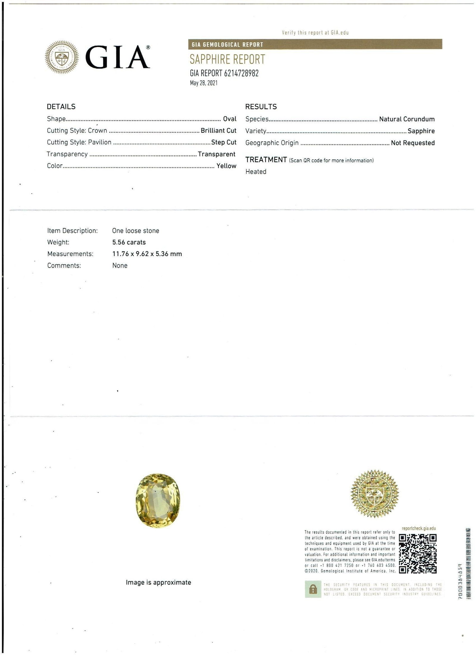 GIA Certified 5.56 Ct Natural Ceylon Yellow Sapphire Pendant Necklace white Gold - 7
