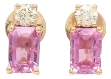 1.16 cts Natural pink sapphire & 0.21 cts diamond gold in 14k gold: Pink sapphire diamond emerald cut earring studs gold Natural pink sapphire octagon diamond round studs gold Mini pink sapphire stud gold GEMSTONE DETAILS : âœ¦ Gemstone : Pink Sapphire