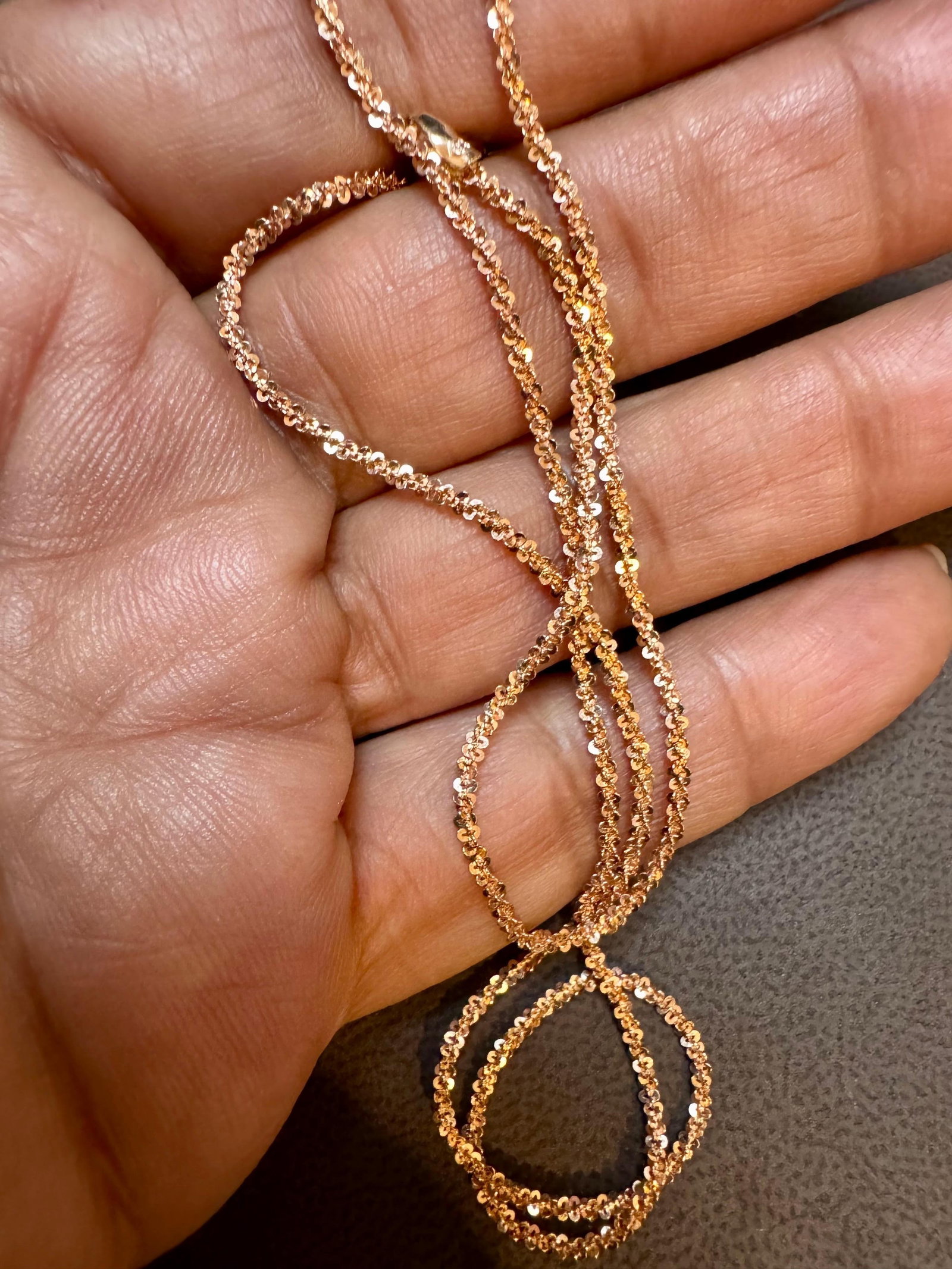 14k Gold Fancy Diamond Cut Italian Rose Gold Chain, 18" Long - 14