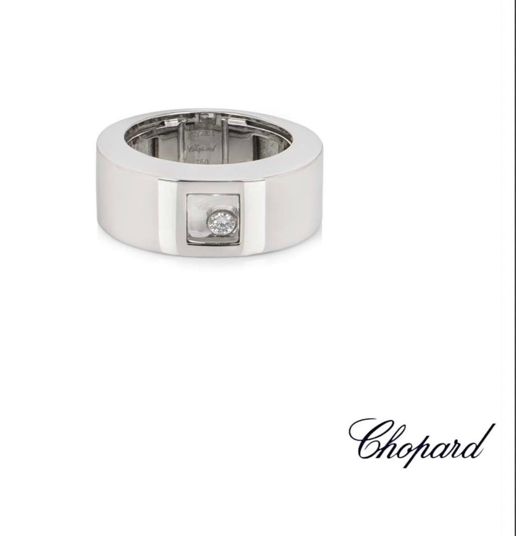 Chopard Happy Diamond 18K White Gold Floating Diamond Ring, Estate - 18